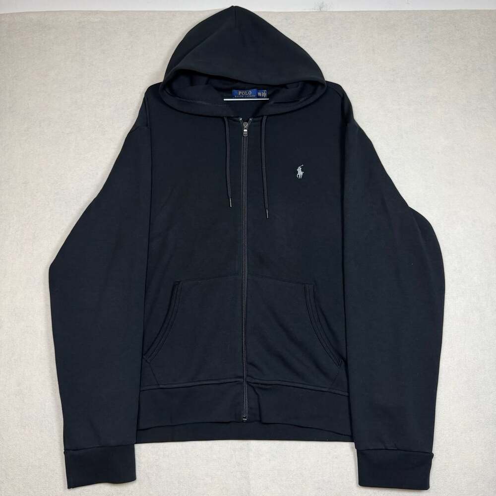 Polo Ralph Lauren Hoodie Mens Size XXL Full Zip Black Double-Knit Sweatshirt